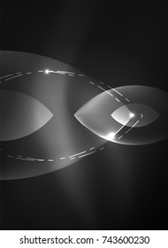 Glowing modern geometric shapes in dark space. Vector digital abstract background