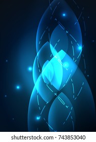 Glowing modern geometric shapes in dark space. Vector digital abstract background