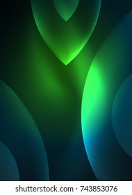 Glowing modern geometric shapes in dark space. Vector digital abstract background