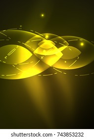 Glowing modern geometric shapes in dark space. Vector digital abstract background