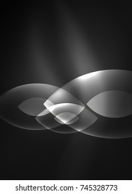 Glowing modern geometric shapes in dark space. Vector digital abstract background