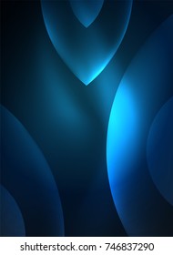 Glowing modern geometric shapes in dark space. Vector digital abstract background