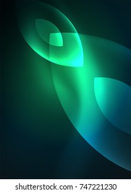 Glowing modern geometric shapes in dark space. Vector digital abstract background