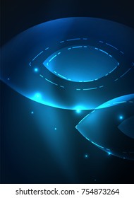 Glowing modern geometric shapes in dark space. Vector digital abstract background