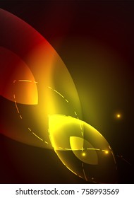 Glowing modern geometric shapes in dark space. Vector digital abstract background