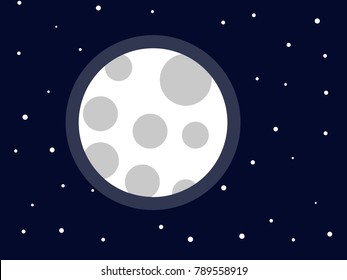 A glowing moon with craters floating among the stars.