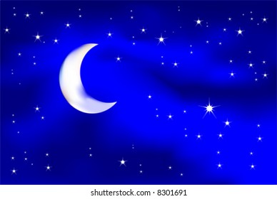 A glowing moon in a deep blue sky is the perfect background for dreamers and stargazers. AI-EPS8 format.