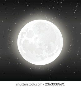 A glowing moon in the night sky with stars  