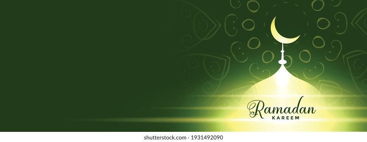 glowing mosque ramadan kareem banner design