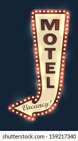 Glowing motel sign with light bulbs. EPS10 vector image.