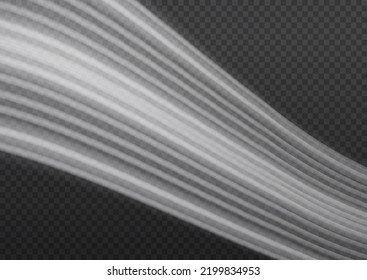 Glowing motion line. Dynamic white waves. Luminous lines of speed. Light sparkling effect. Magic speed flying trails of shine, bright shimmer particles fly. Vector illustration.