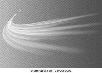 Línea de movimiento brillante. Ondas blancas dinámicas. Líneas de velocidad brillantes. Efecto luminoso brillante. velocidad de la luz y el brillo. Ilustración vectorial.
