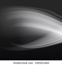 Glowing motion line. Light sparkling effect. Luminous lines of speed. Dynamic white waves. Magic speed flying trails of shine, bright shimmer particles fly. Vector illustration.