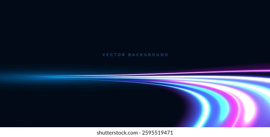 Glowing multicolor beam on dark background. High speed motion moving concept. Vector illustration