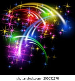 Glowing multicolor salute and firework with sparkle stars