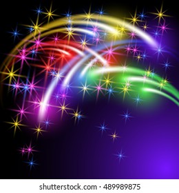 Glowing multicolor salute and firework with sparkle stars