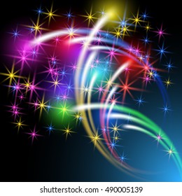 Glowing multicolor salute and firework with sparkle stars