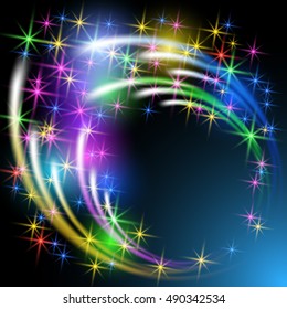 Glowing multicolor salute and firework with sparkle stars