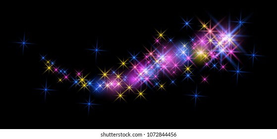 Glowing multicolor wave line with sparkle stars