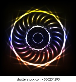 glowing multicolored figures. Abstract background