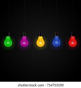 Glowing multicolored incandescent light on a dark background, vector illustration