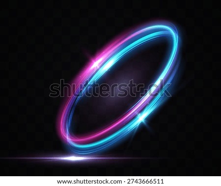 Glowing multicolored light ring in tilted circular motion with vibrant blue and pink energy trails, symbolizing speed, orbit, rotation and futuristic digital power.
