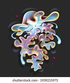 Glowing and multicolored stylized jellyfish. Vector print, outline