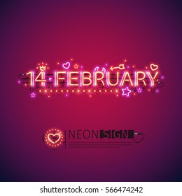 Glowing neon 14 february sign for your Valentines day decor. Used neon brushes included. There are fastening elements in a symbol palette.