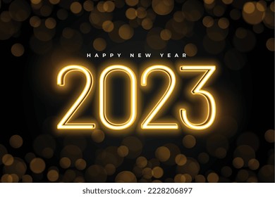 glowing neon 2023 text for new year banner with bokeh effect vector 