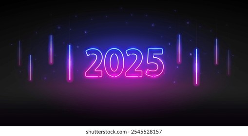 Cópia arquivada em 15 de julho de 2015 "Glowning Neon 2025 Vetor Clip Art with Stars" . clip-art vetorial para seu projeto de festa noturna.