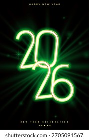 glowing neon 2026 new year greeting poster vector