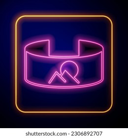 Glowing neon 360 degree view icon isolated on black background. Virtual reality. Angle 360 degree camera. Panorama photo.  Vector