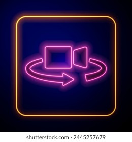 Glowing neon 360 degree view icon isolated on black background. Virtual reality. Angle 360 degree camera. Panorama photo.  Vector