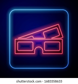 Glowing neon 3D cinema glasses icon isolated on blue background.  Vector Illustration