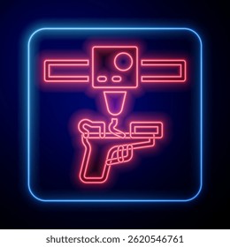 Glowing neon 3D printer gun icon isolated on black background. 3d printing.  Vector