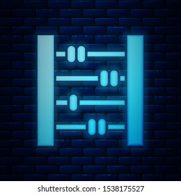 Glowing neon Abacus icon isolated on brick wall background. Traditional counting frame. Education sign. Mathematics school.  Vector Illustration