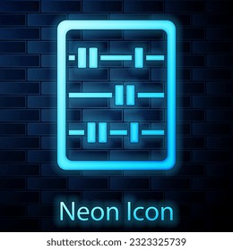 Glowing neon Abacus icon isolated on brick wall background. Traditional counting frame. Education sign. Mathematics school.  Vector