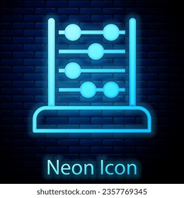 Glowing neon Abacus icon isolated on brick wall background. Traditional counting frame. Education sign. Mathematics school.  Vector