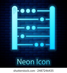 Glowing neon Abacus icon isolated on brick wall background. Traditional counting frame. Education sign. Mathematics school.  Vector