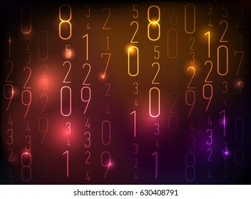 Glowing neon abstract background with numbers. dark background vector