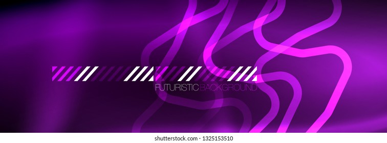 Glowing neon abstract lines, techno futuristic template, vector illustration