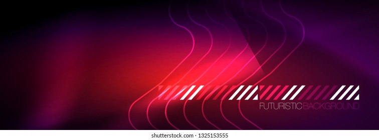Glowing neon abstract lines, techno futuristic template, vector illustration