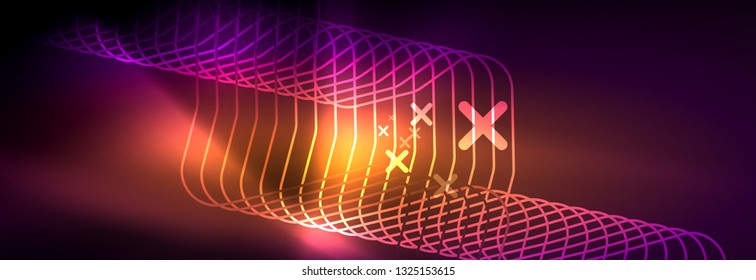 Glowing neon abstract lines, techno futuristic template, vector illustration