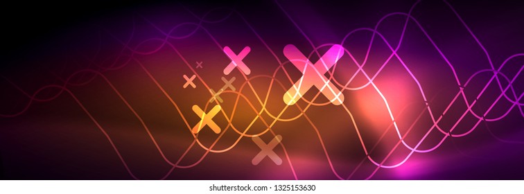 Líneas abstractas de neón brillante, plantilla tecno futurista, ilustración vectorial