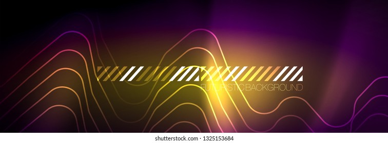 Glowing neon abstract lines, techno futuristic template, vector illustration