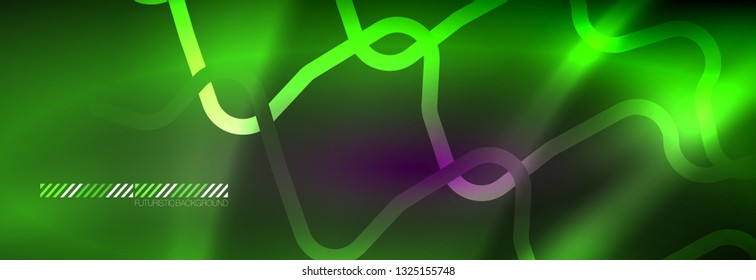 Leuchtende abstrakte Neon-Linien, techno-futuristische Vorlage, Vektorgrafik