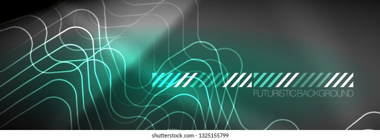 Glowing neon abstract lines, techno futuristic template, vector illustration