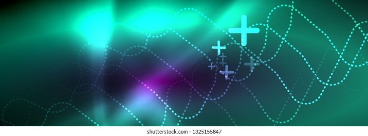 Glowing neon abstract lines, techno futuristic template, vector illustration