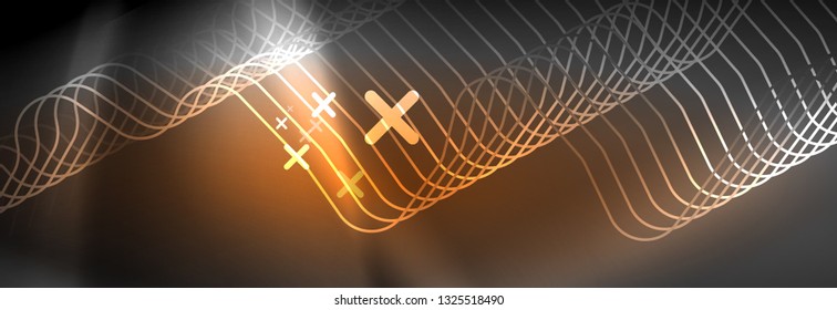 Glowing neon abstract lines, techno futuristic template, vector illustration