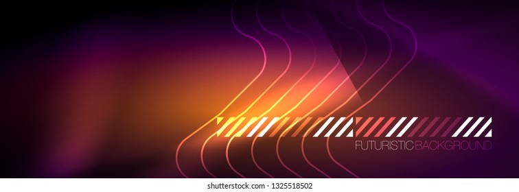 Glowing neon abstract lines, techno futuristic template, vector illustration